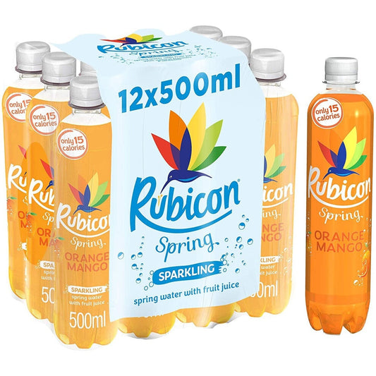 12 x Rubicon Spring Orange Mango Flavoured Sparkling Spring Water 500Ml