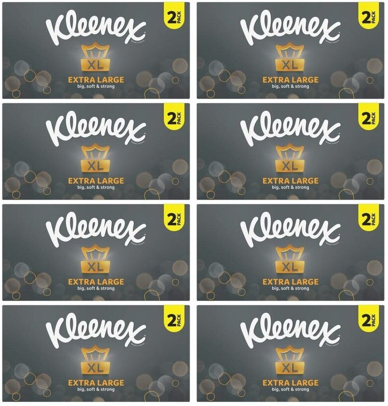 8 x Kleenex Extra Large Tissues 2 Pack 2X90 Sheets