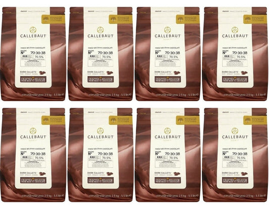 8 x Callebaut Finest Belgian Chocolate 70% Extra Bitter Callets 2.5Kg