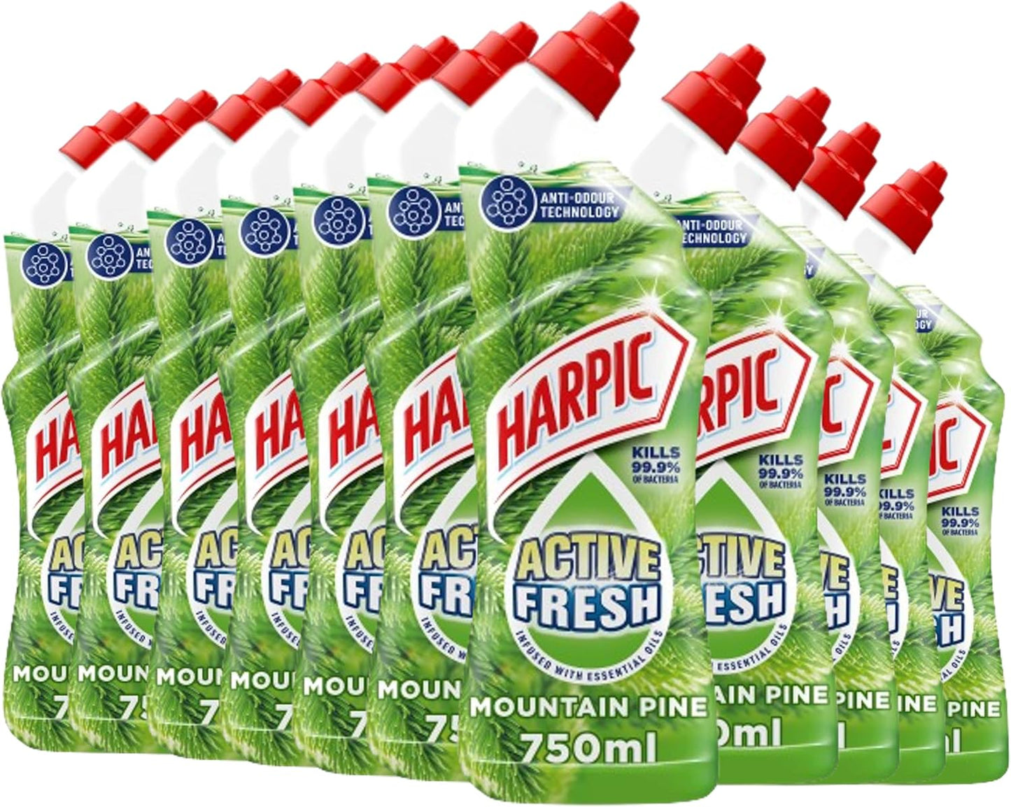 12 x Harpic Active Fresh Mountain Pine Toilet Cleaning Gel 750 Ml