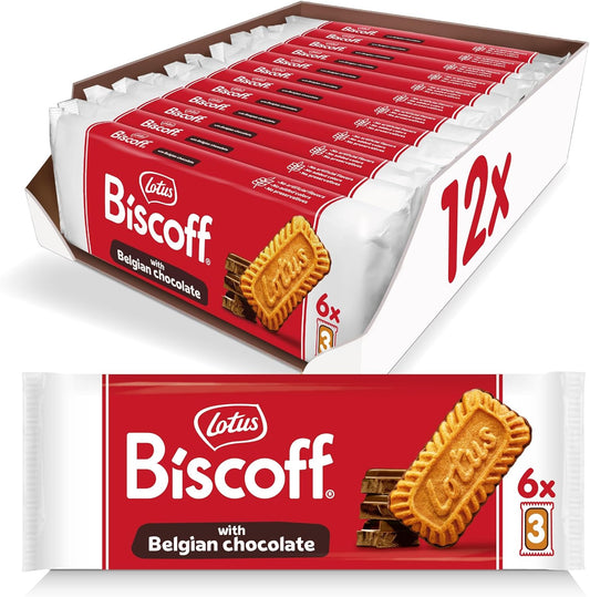 12 x Lotus Biscoff Snack Pack Chocolate Covered Biscuits - 6X3PK