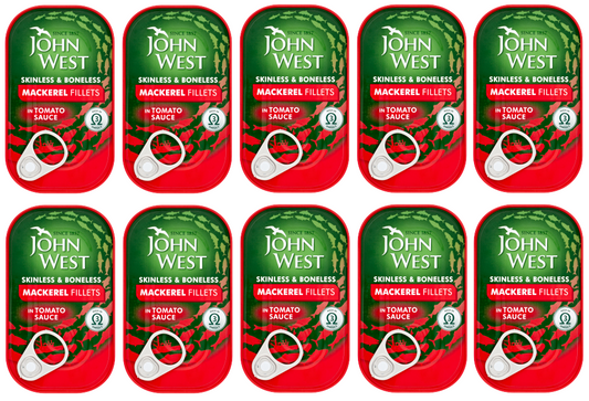 10 x John West Mackerel Fillets Tomato Sauce 125Gm