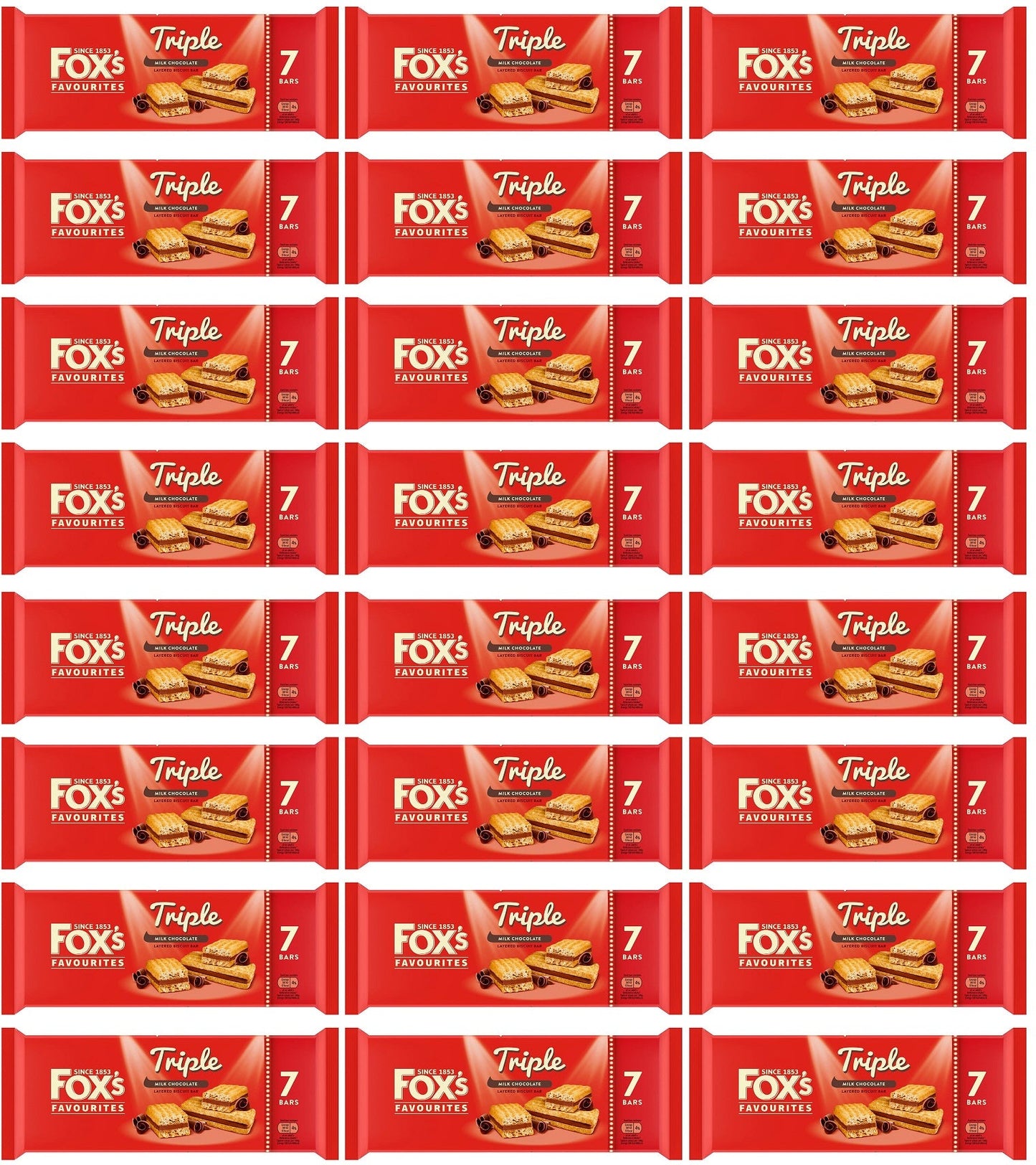 24 x Fox's  Triple Layered Biscuit Bar 7Pk