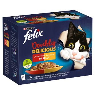 4 x Felix Cat Doubly Delicious Countryside 12 Pack - 12X85GM