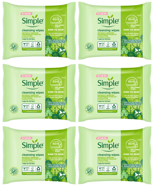 6 x Simple Cleansing Wipes - 25 Pack