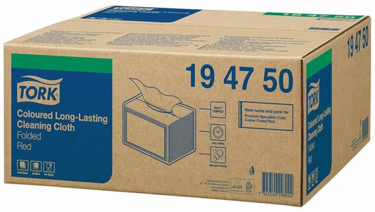 194750 Tork Coloured Long-Lasting Cleaning Cloth Folded Red