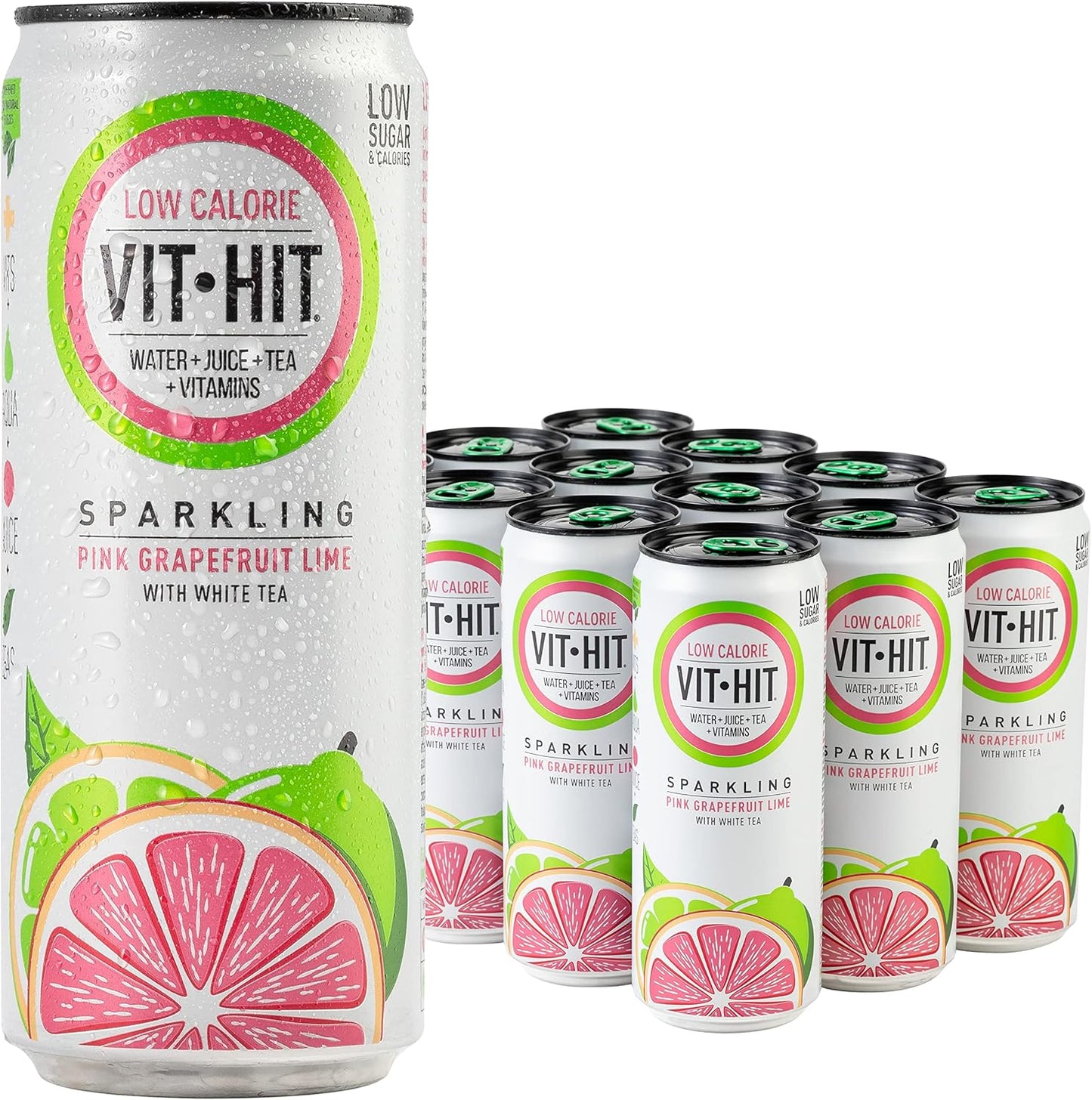 12 x Vit Hit Sparkling Pink Grapefruit Lime With White Tea 330Ml