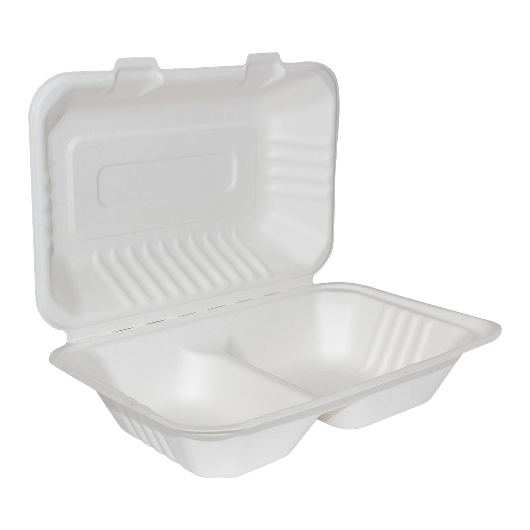 5 x Bagasse Meal Box 2 Compartment  9 X 6