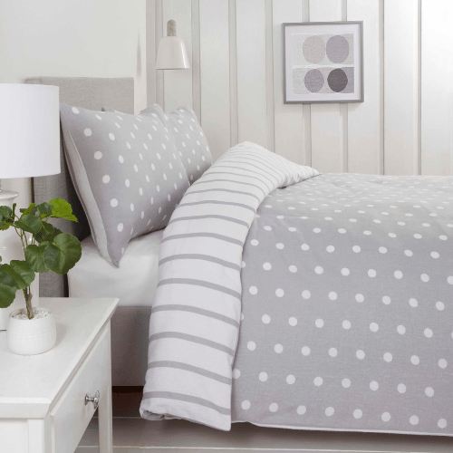 BED177 GREY SPOTS AND STRIPES - KING