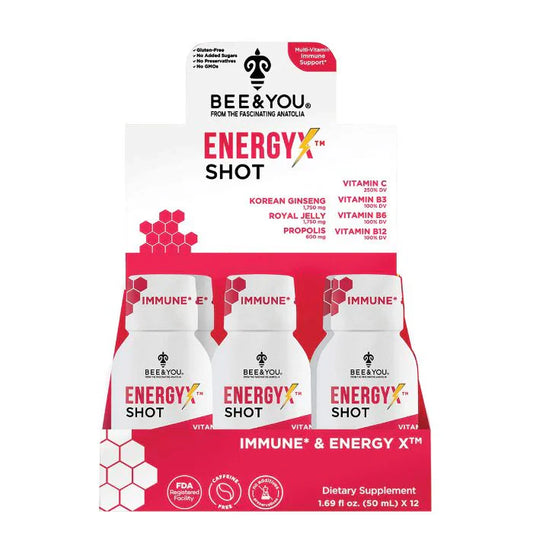 12 x Bee&You Energy-X Royal Jelly Honey Shots - 50ml