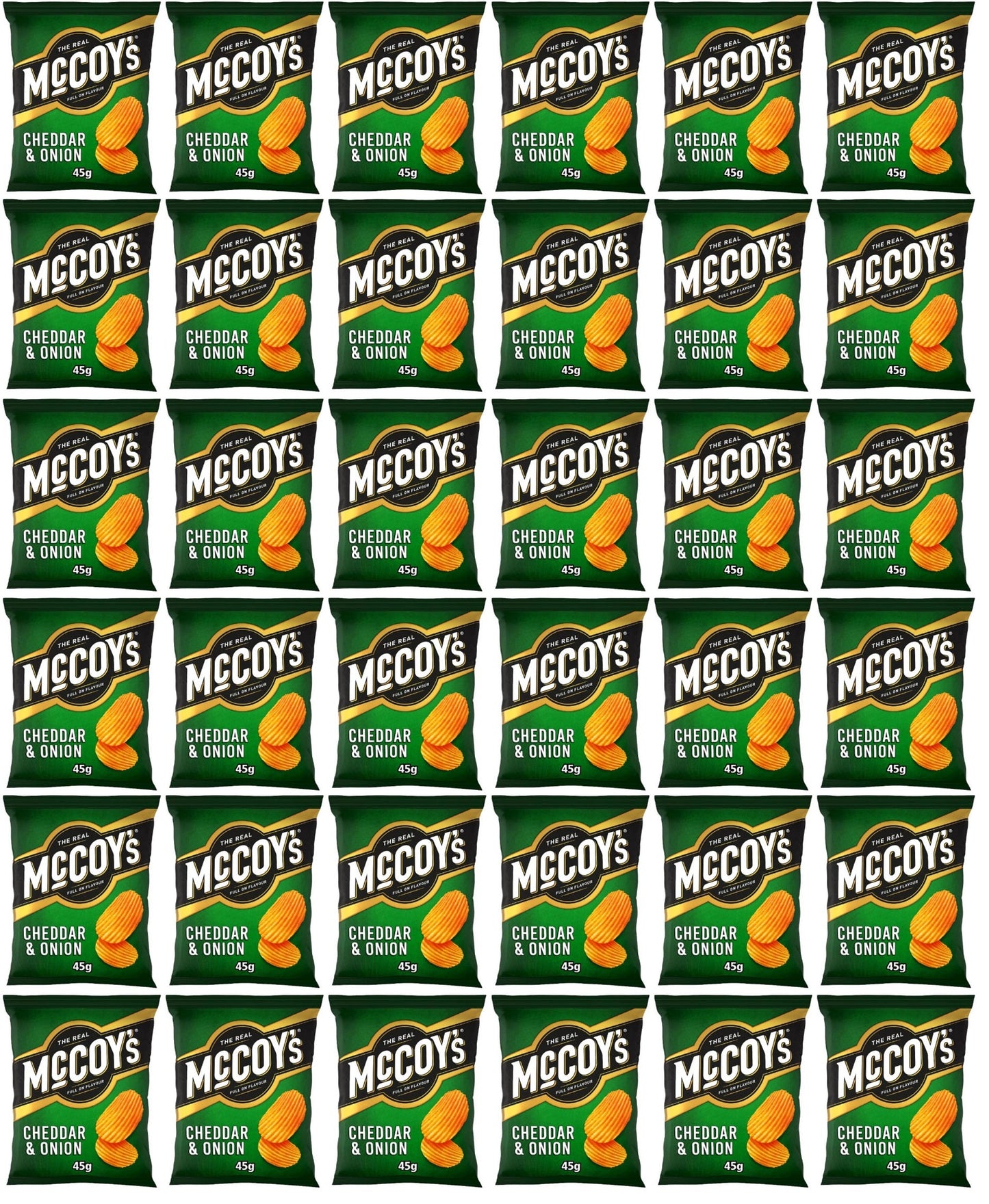 36 x Mccoy S­ Ridge Cut Cheddar & Onion Flavour Potato Crisps 45G