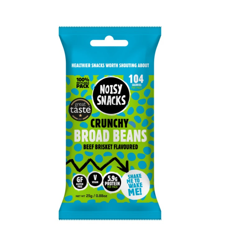 10 x Noisy Snacks Crunchy Broad Beans Beef Brisket - 25g