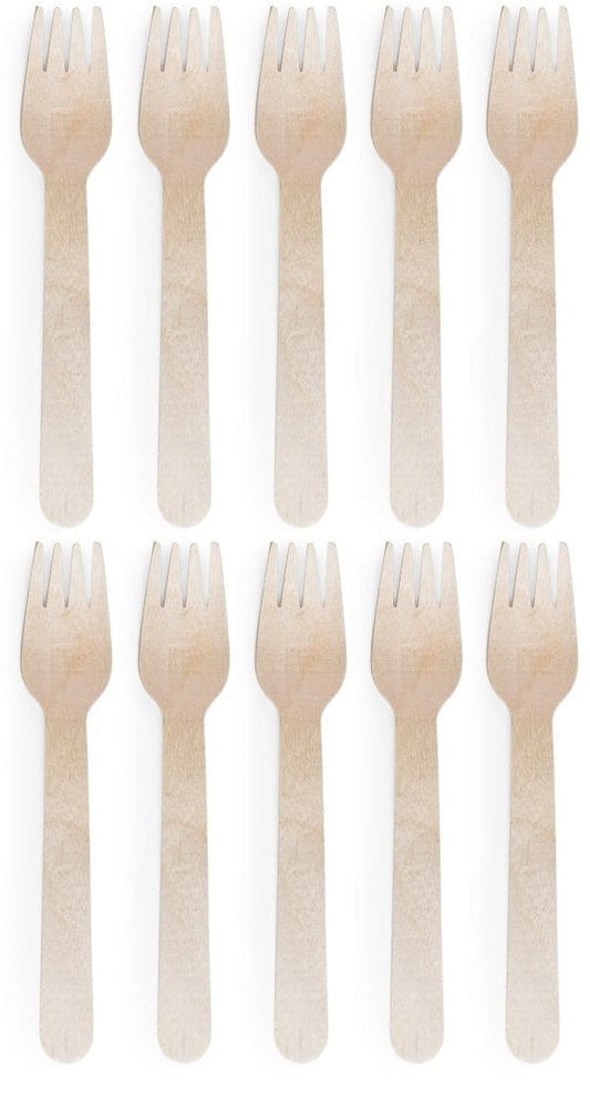 10 x D2E Cutlery Wooden Fork 6In 100Pk X 10
