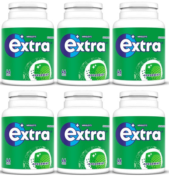 6 x Extra Spearmint Chewing Gum Bottle 46pce - 46 PCE