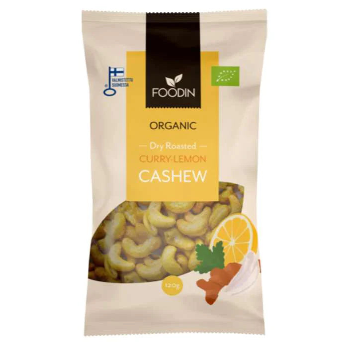 8 x Foodin Org Dry Roasted Curry-Lemon Cashew - 120g