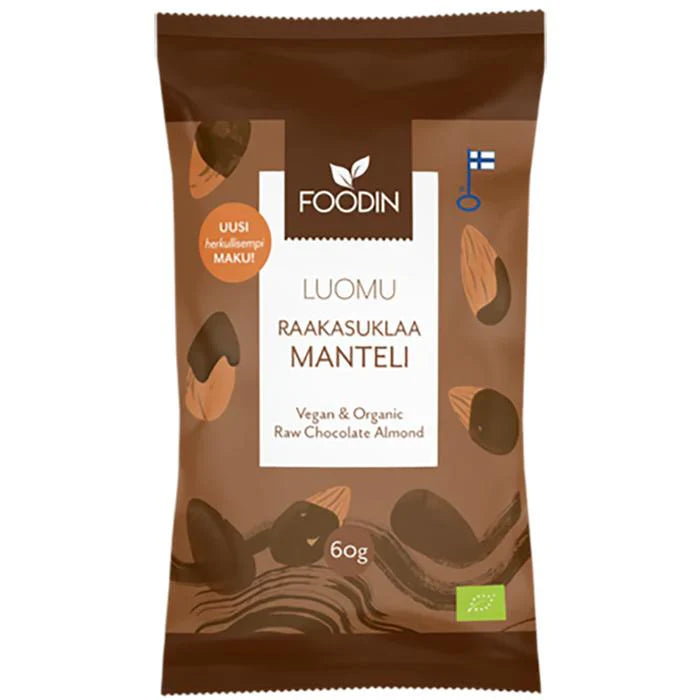 8 x Foodin Org Raw Chocolate Coated Almonds - 60g