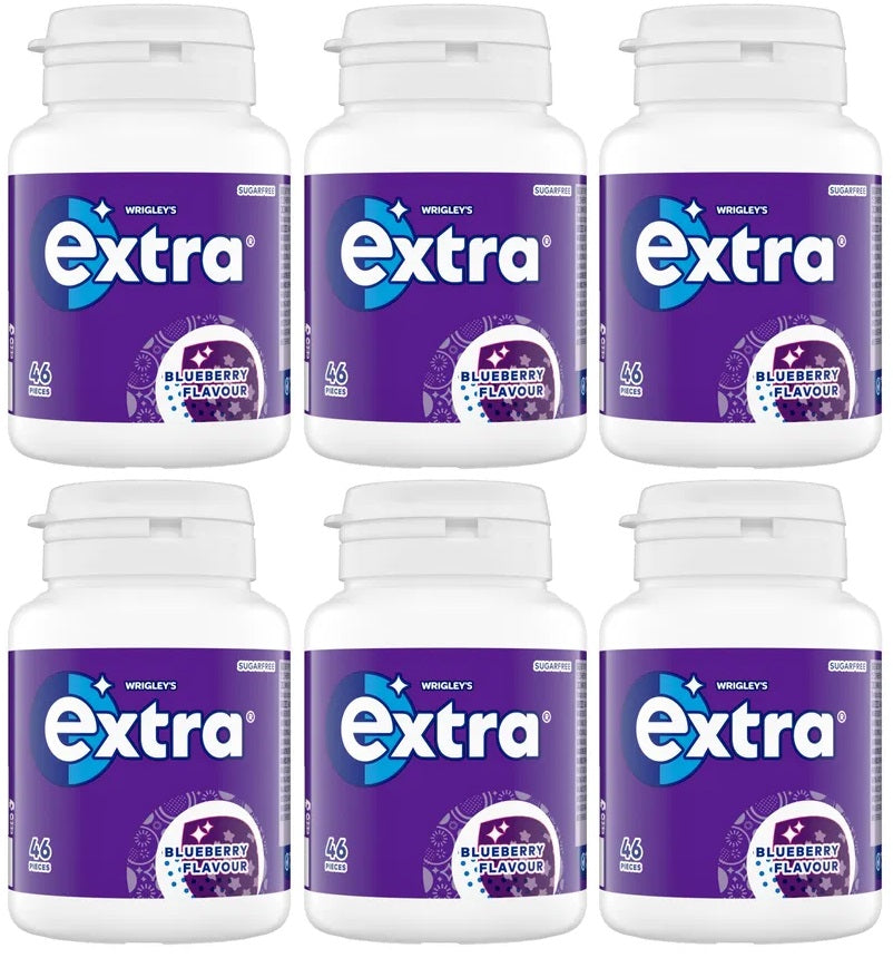 6 x Extra Blueberry Chewing Gum Bottle 46pcs - 46 PCE