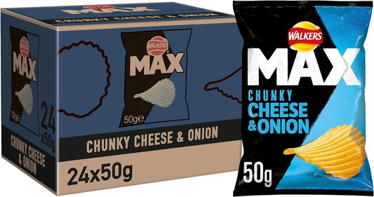 24 X Walkers Max Cheese & Onion Crisps 50g