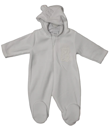 P1034 ROMPER WHITE FLEECE BEAR WITH EARS