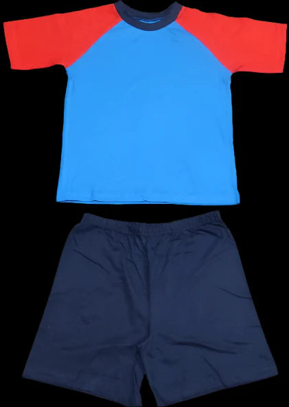 P694 BLE & RED PLAIN SHORTS AGE 7-8