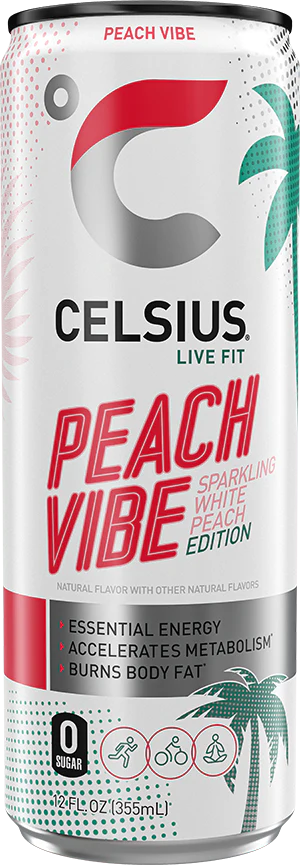 12 x Celsius Peach Vibe Energy Drink - 355ML