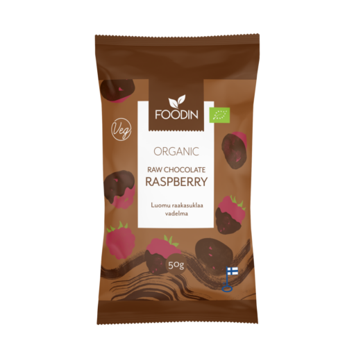 8 x Foodin Org Raw Chocolate Coated Raspberry - 50g