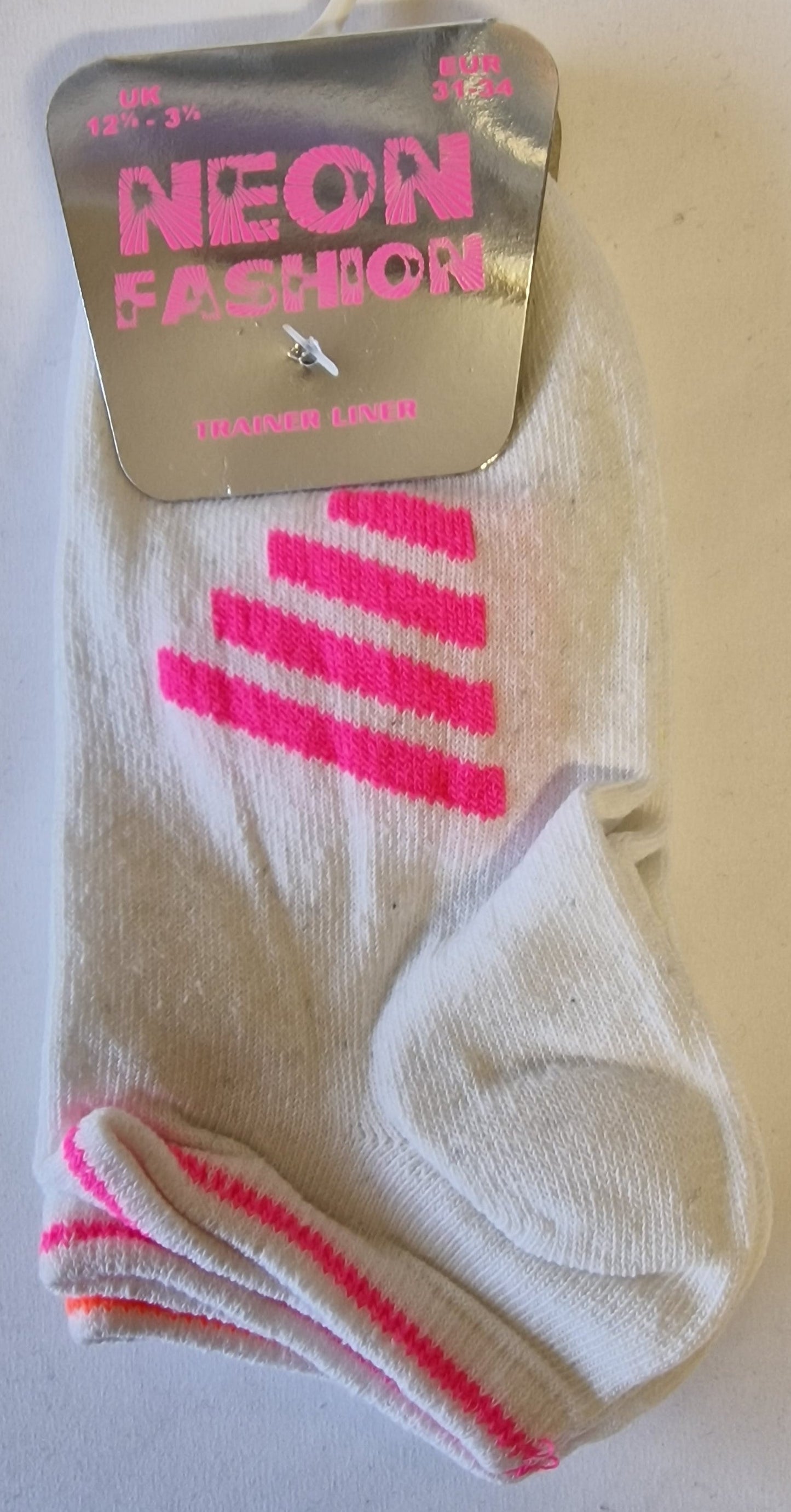 SO15 WHITE NEON TRAINER SOCKS 3PK UK 12.5-3.5