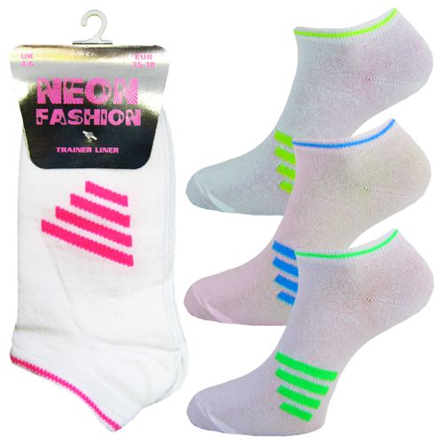 SO15 WHITE NEON TRAINER SOCKS 3PK UK 12.5-3.5