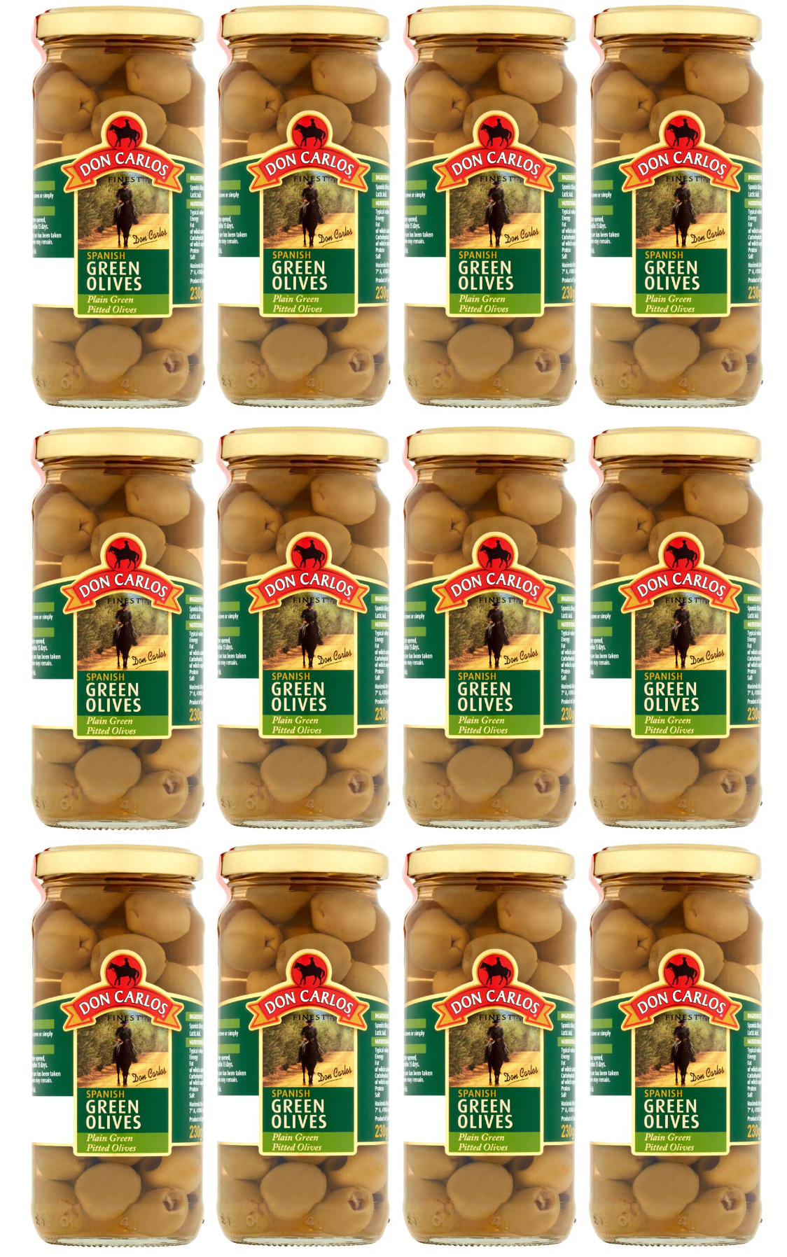 12 x Don Carlos Finest Spanish Green Olives 230G