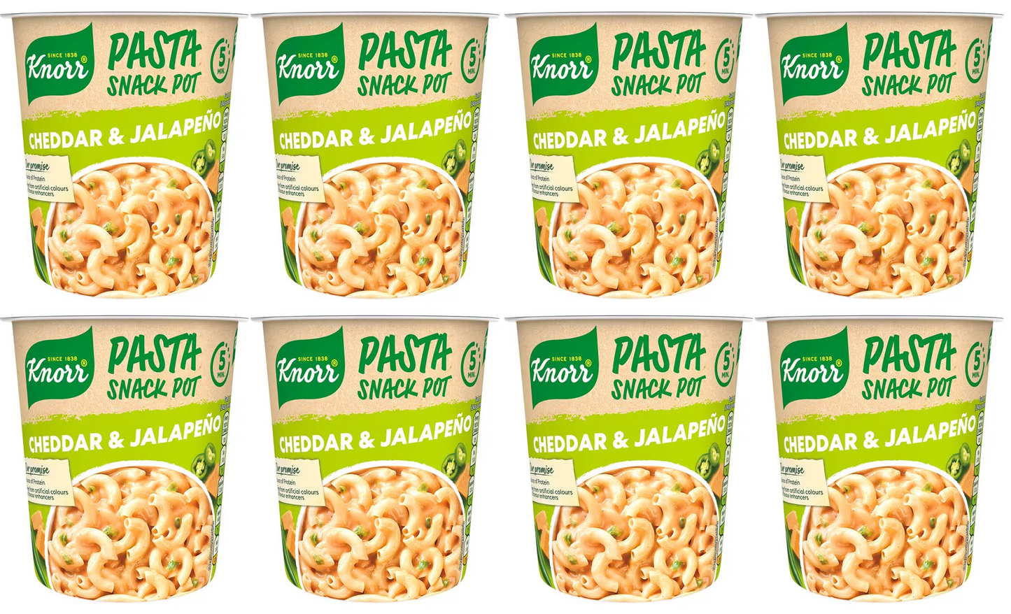 8 x Knorr Pasta Snack Pot Cheddar & Jalapeño 62G