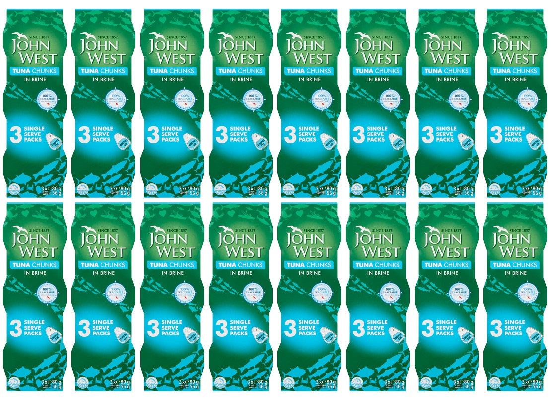 16 x John West Tuna Chunks In Brine 3Pk - 3X80G