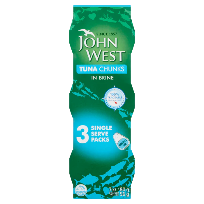16 x John West Tuna Chunks In Brine 3Pk - 3X80G