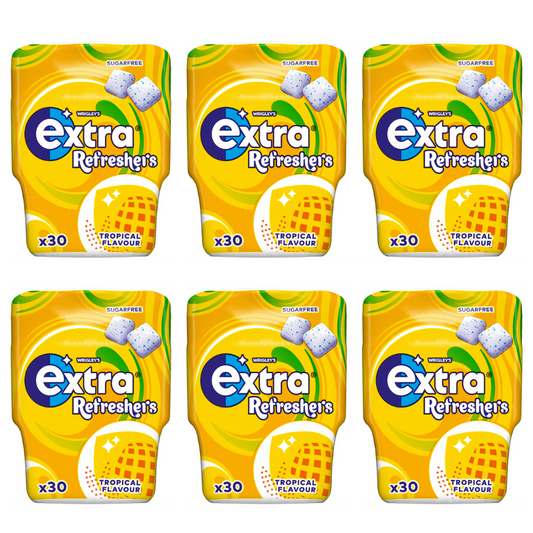 6 x Extra Refreshers Tropical Sf Chewing Gum Bottle 30 Piece