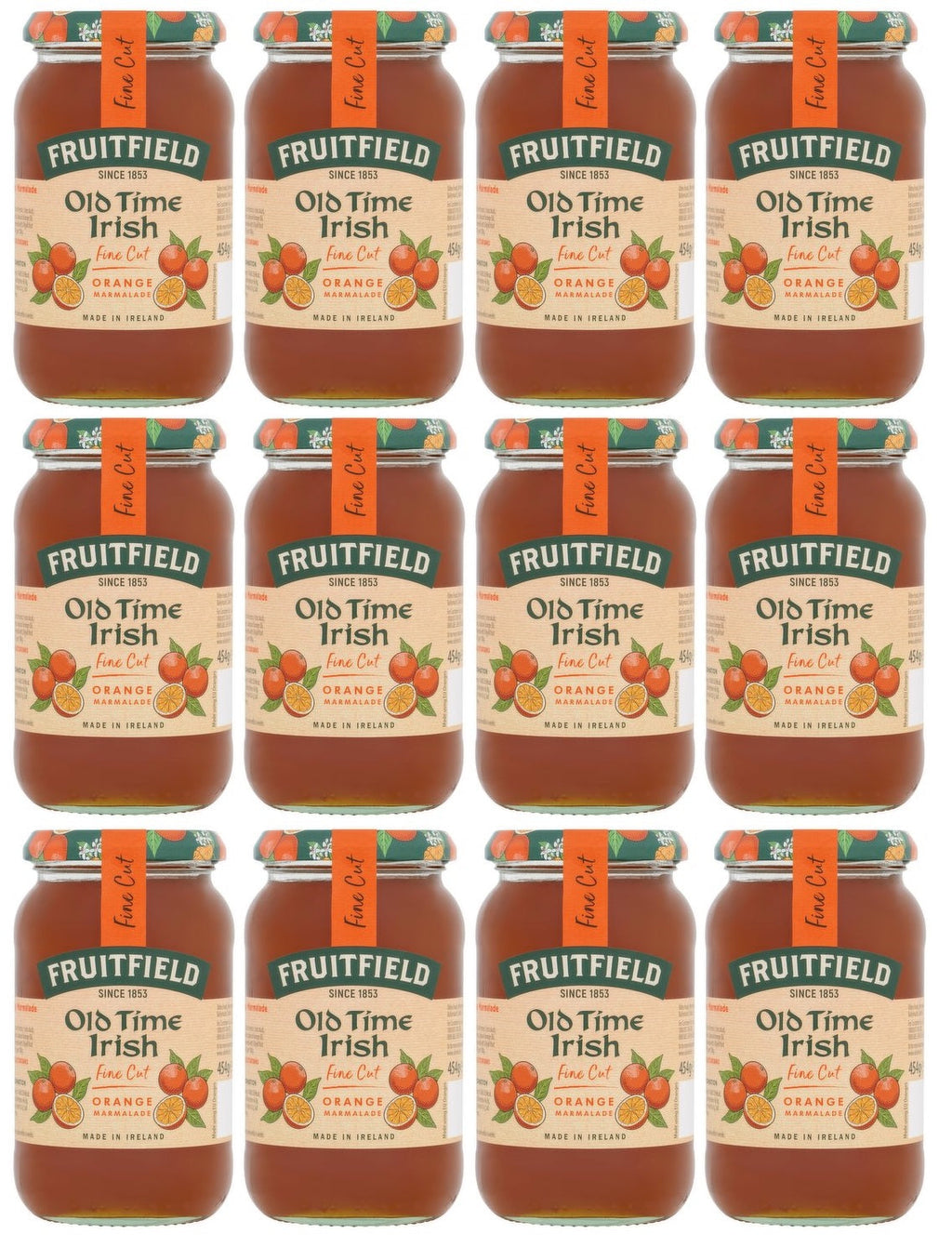 12 x Fruitfield Old Time Irish Fine Cut Orange Marmalade 454G