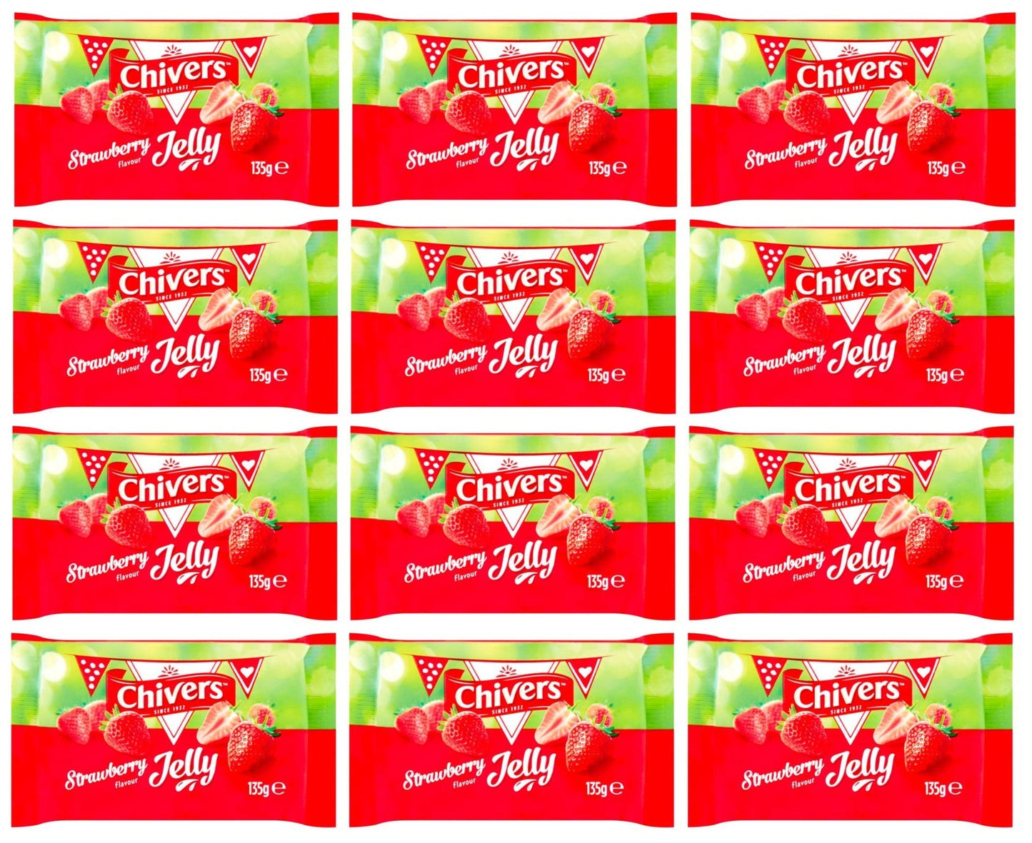 12 x Chivers Strawberry Flavour Jelly 135G