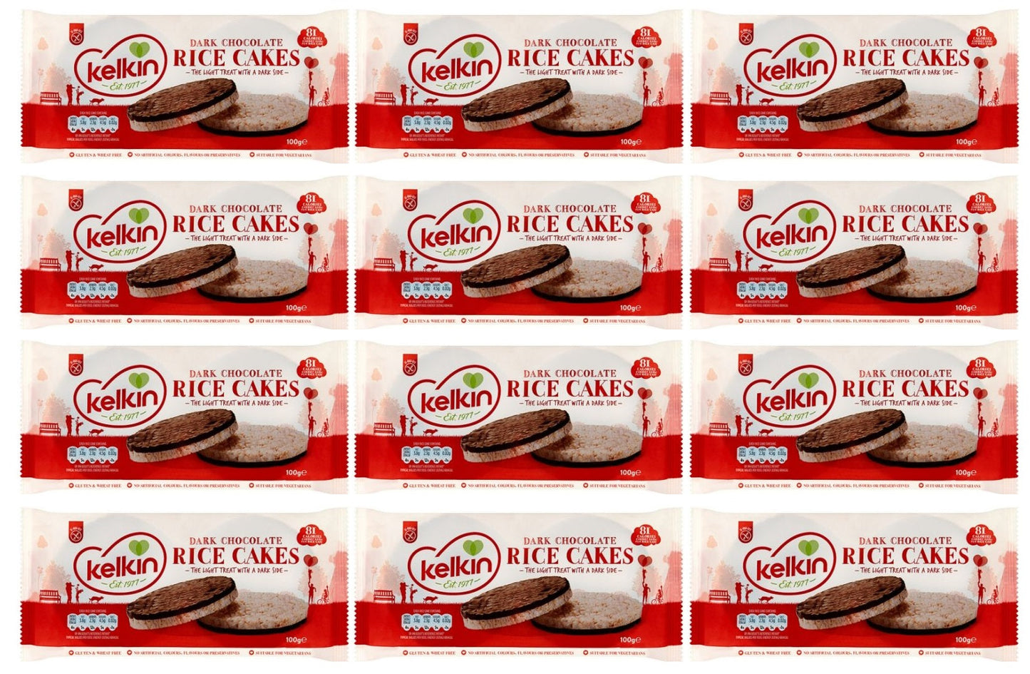 12 x Kelkin Dark Chocolate Rice Cakes 100G