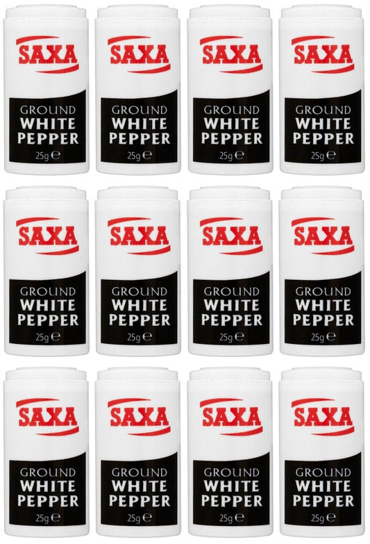 12 x Saxa Ground White Pepper 25G