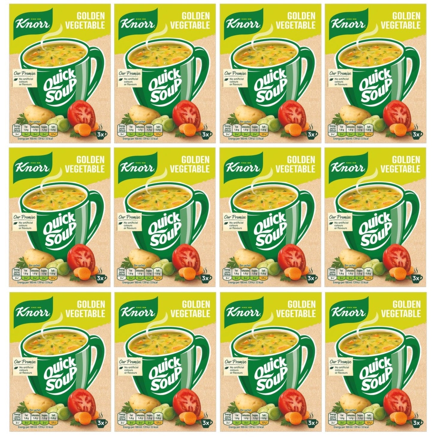 12 x Knorr Quick Soup Gold Vegetable 3's 48G