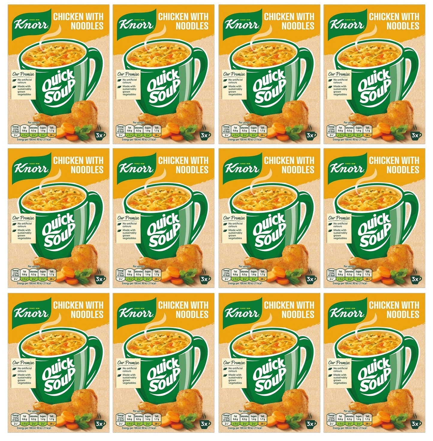 12 x Knorr  Dry Soup Mix Chicken With Noodles 36 G 3 Servings