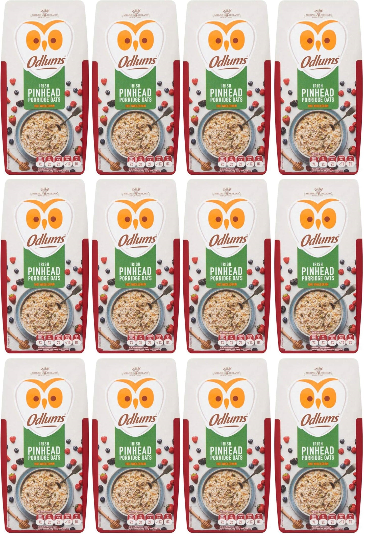12 x Odlums Irish Pinhead Porridge Oats 1Kg