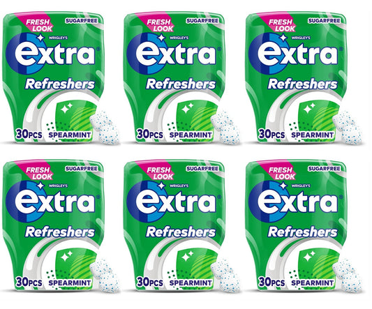 6 x Wrigley's Extra Bottle Refreshers Spearrmint 30Pc