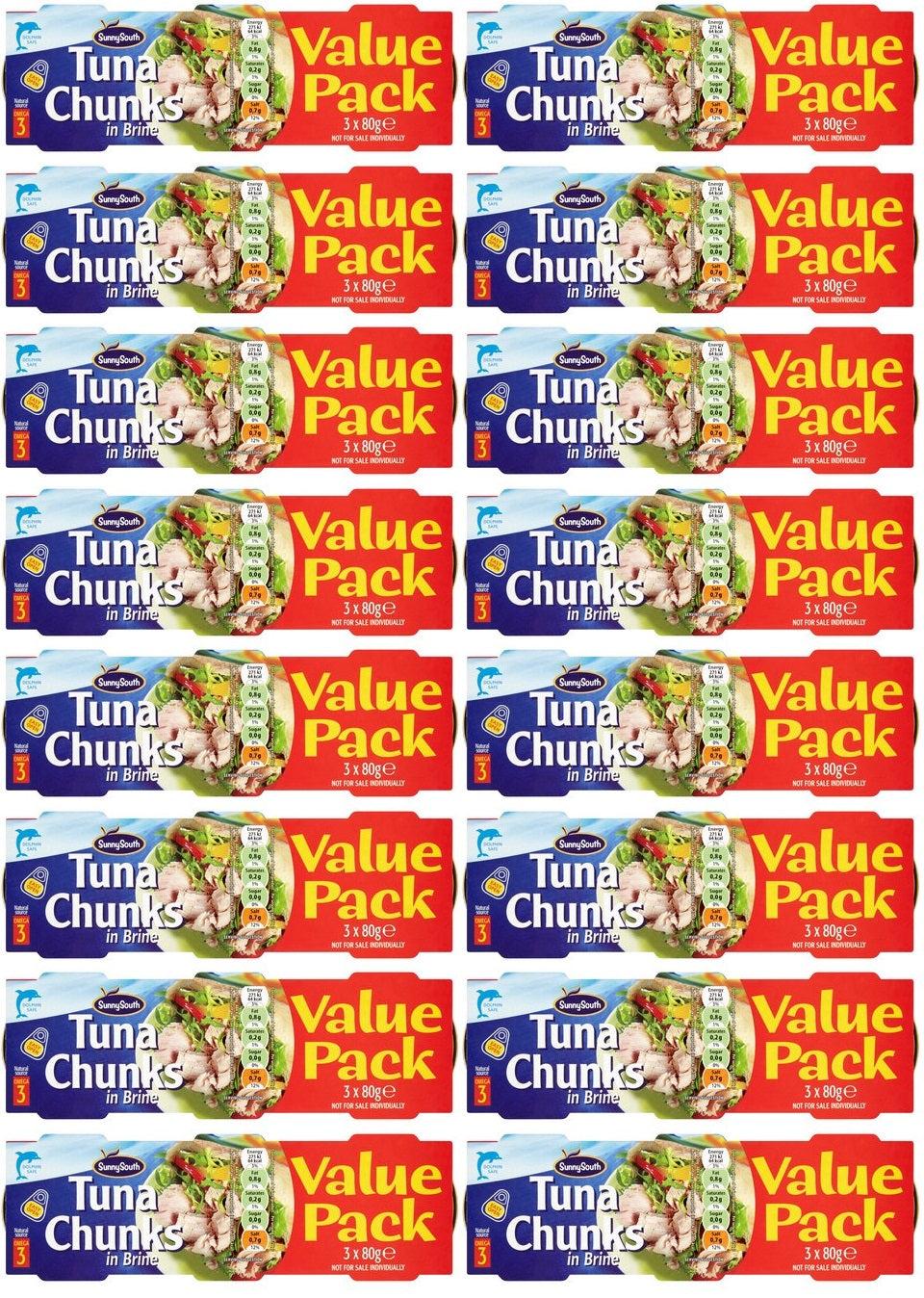 16 x Sunny South Tuna Chunks In Brine 3 X 80G