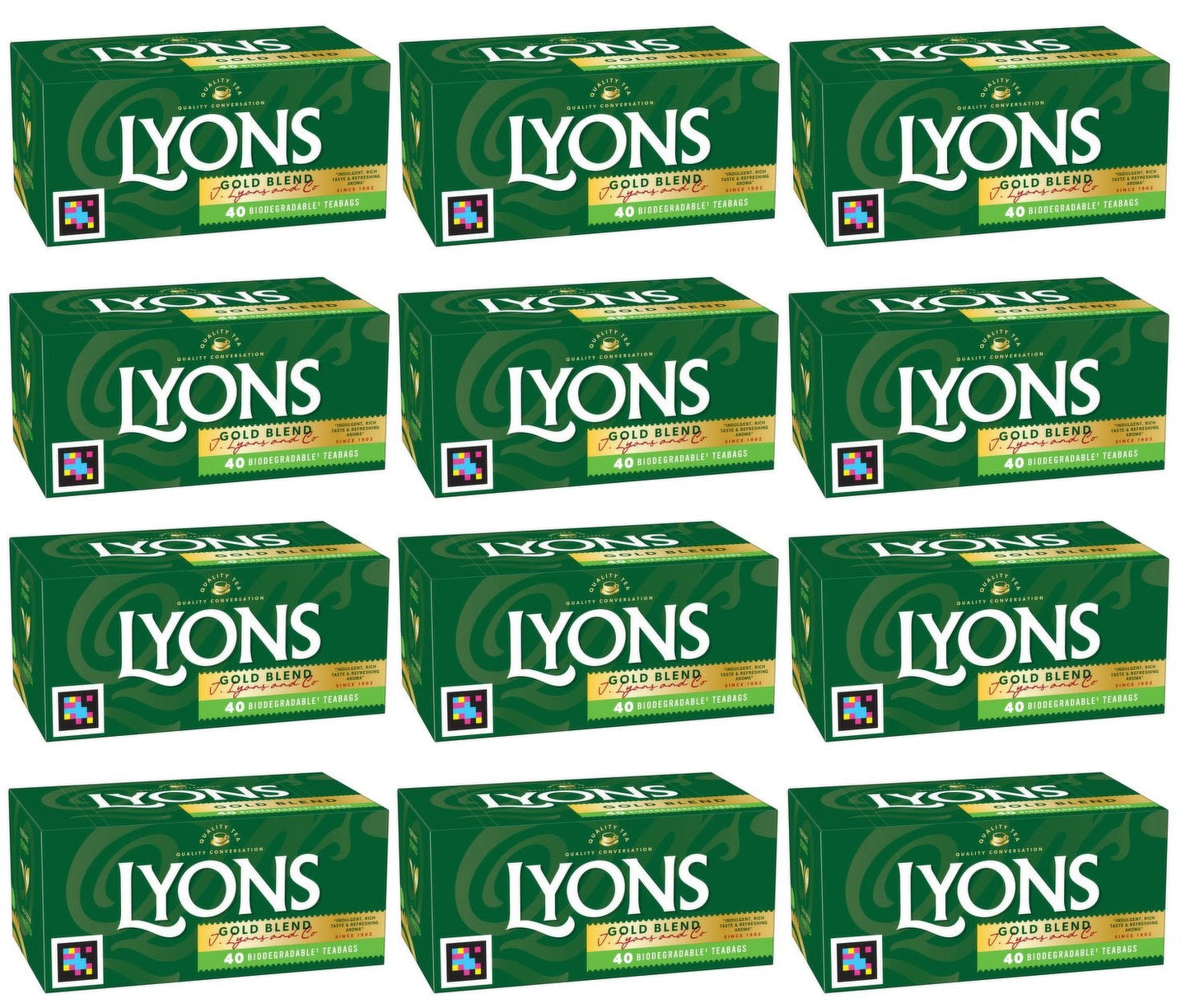 12 x Lyons 40 Gold Blend Biodegradable Tea Bags 116G