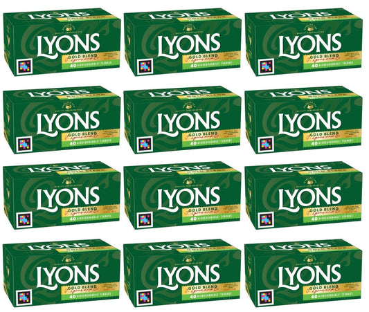 12 x Lyons 40 Gold Blend Biodegradable Tea Bags 116G