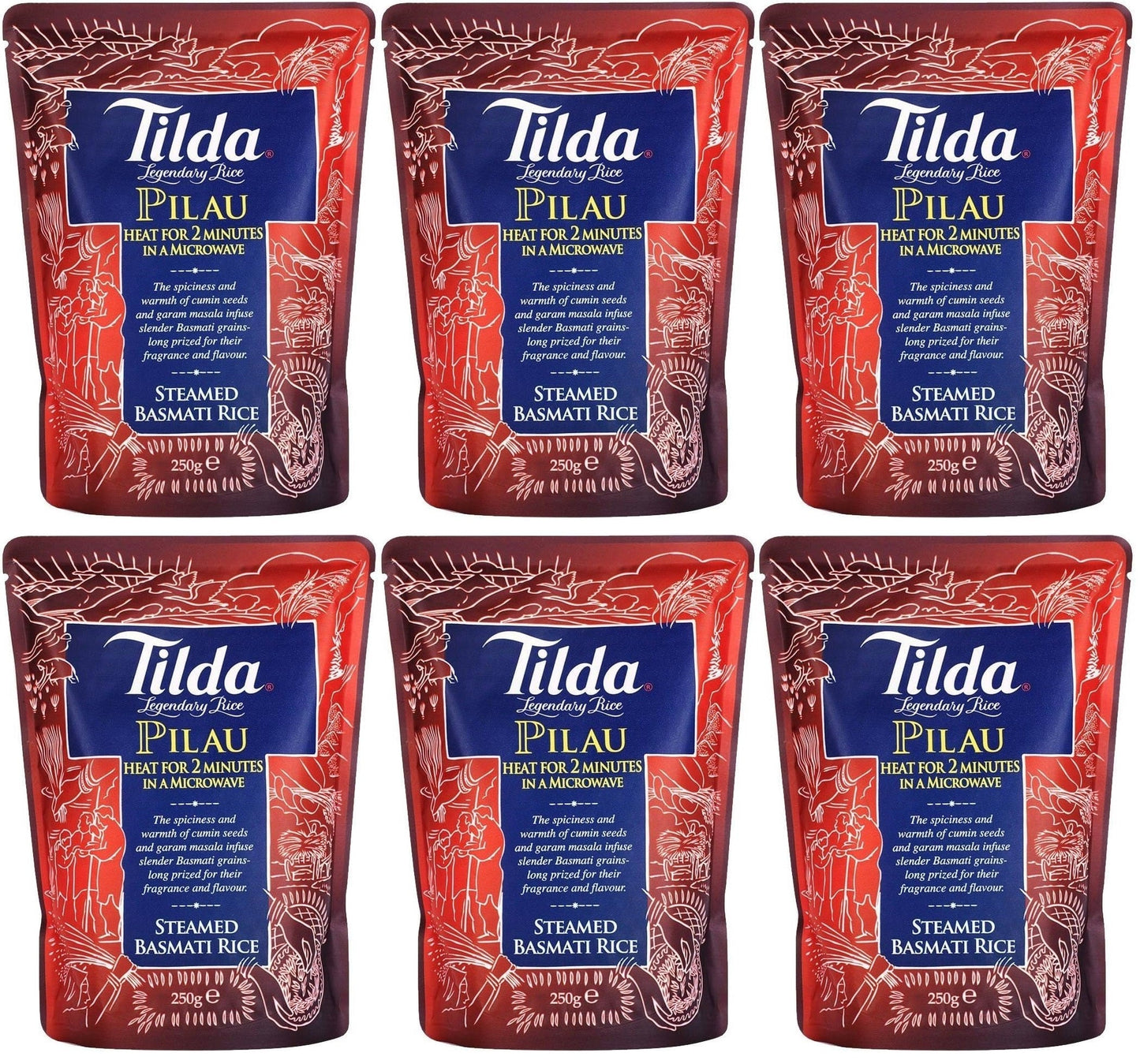 6 x Tilda Microwave Pilau Basmati Rice 250G