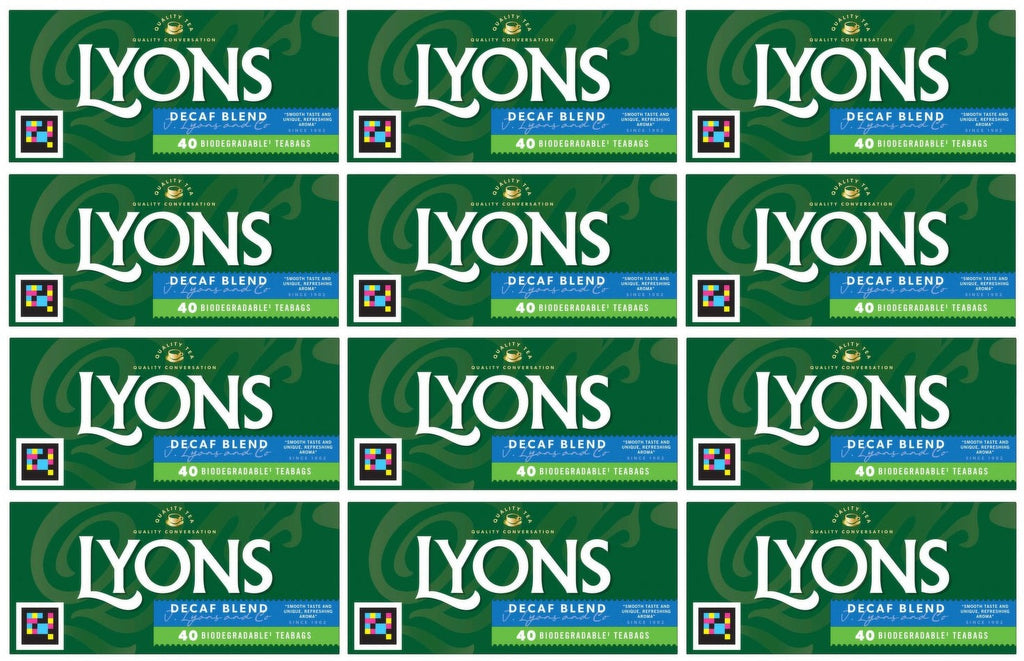 12 x Lyons Decaf Blend Teabags 40 Biodegradable Teabags 116G