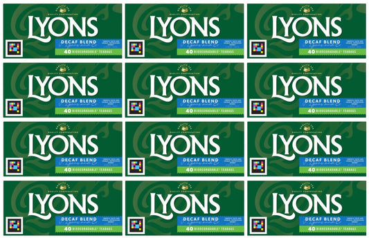 12 x Lyons Decaf Blend Teabags 40 Biodegradable Teabags 116G