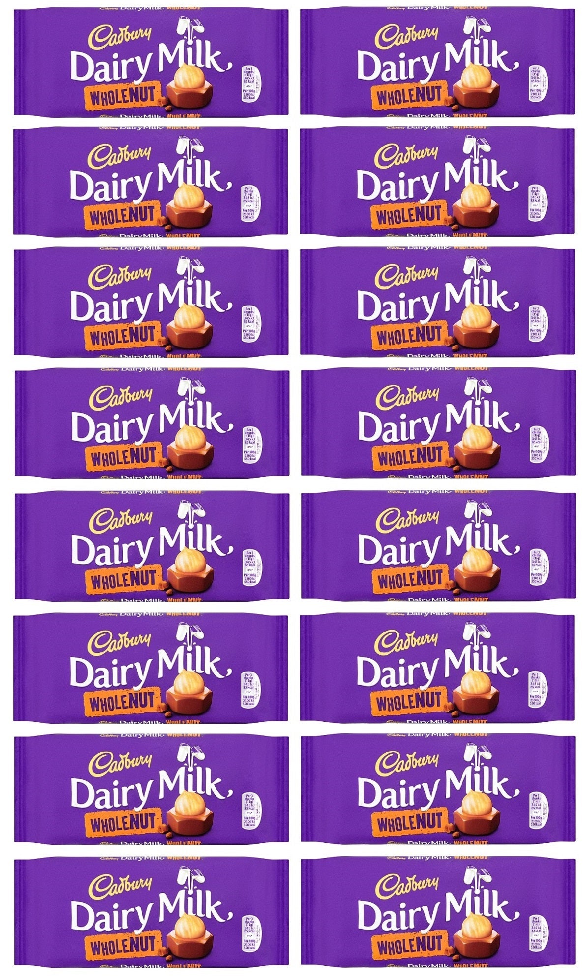 16 x Cadbury Wholenut Large Bar 120Gm