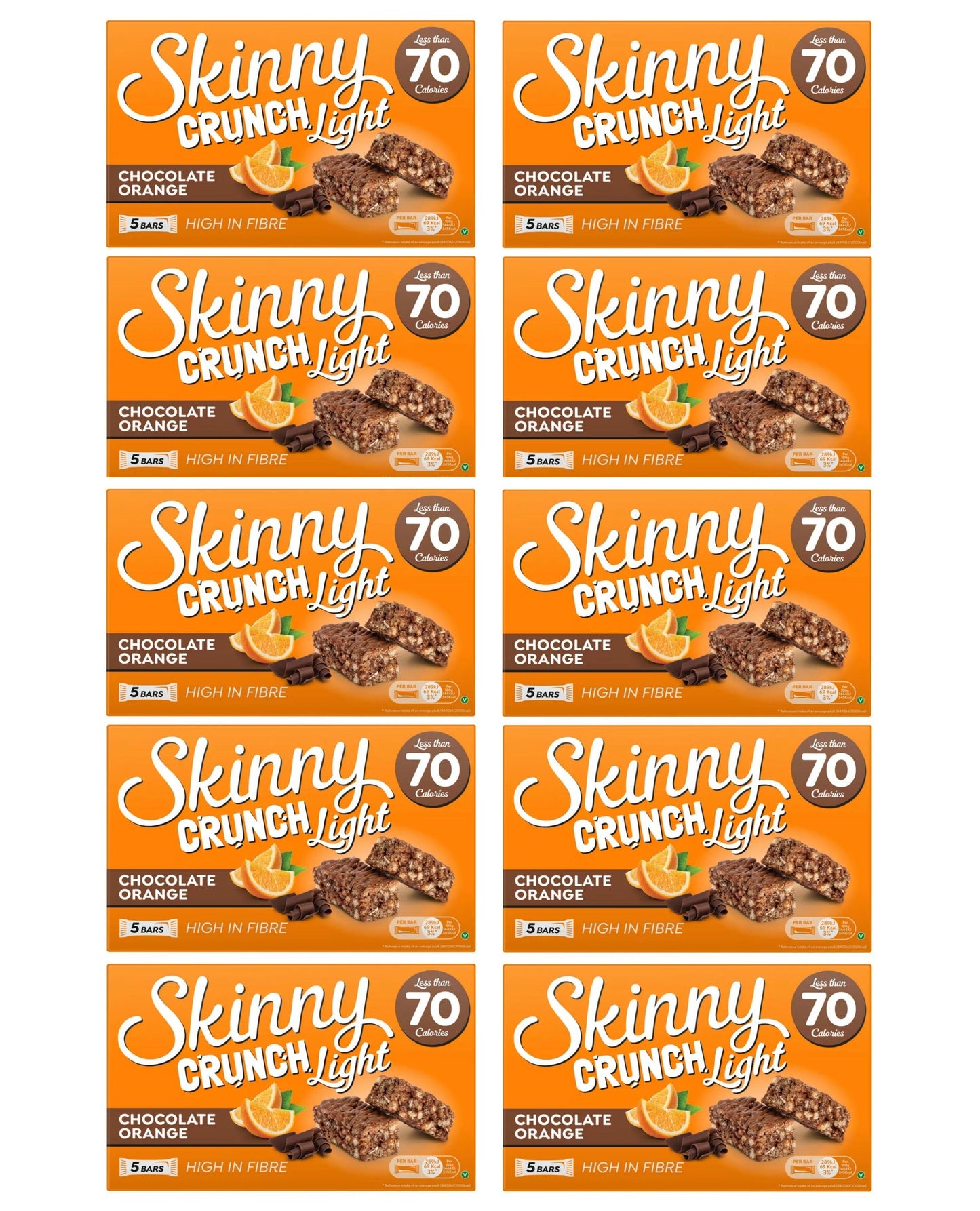 10 x Skinny Crunch Chocolate Orange 5X20Gm