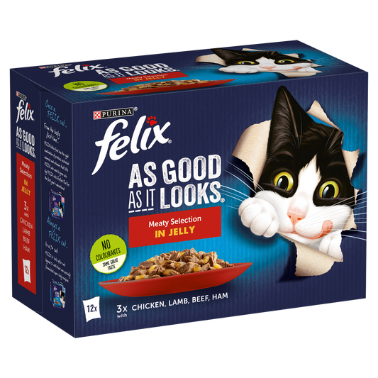 4 x Felix Cat Agail Pouch Meaty Selection 12 Pack - 12X85GM